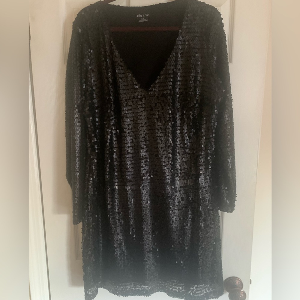 Black Sequin V-Neck Dress
